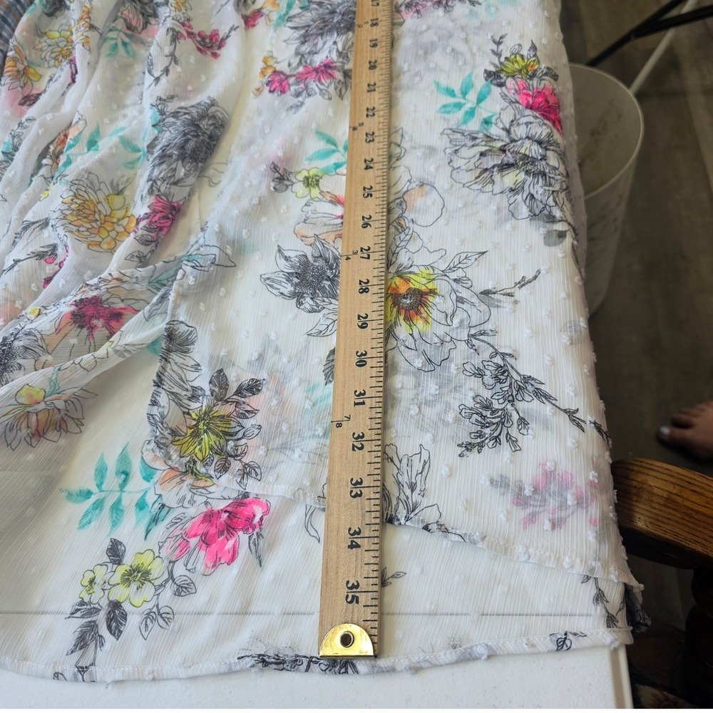 Torrid Floral Clip Dot Kimono White Multi Color Open Front Chiffon Wrap Sz 14/16 - Picture 7 of 8